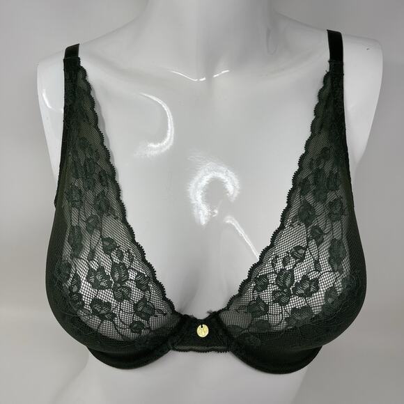 Natori Convertible Bra 32DD Green Lace Cherry Blossom Plunge Underwire MSRP $76 - Picture 8 of 13